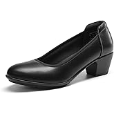 DREAM PAIRS Women's Low Chunky Heels Comfortable Block Work Pumps Closed Round Toe Dress Shoes for Office Business