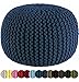 COTTON CRAFT - Hand Knitted Cable Style Dori Pouf - Blue - Floor Ottoman - Cotton Braid Cord - Handmade & Hand Stitched - Truly one of a Kind Seating - 20 Dia x 14 High