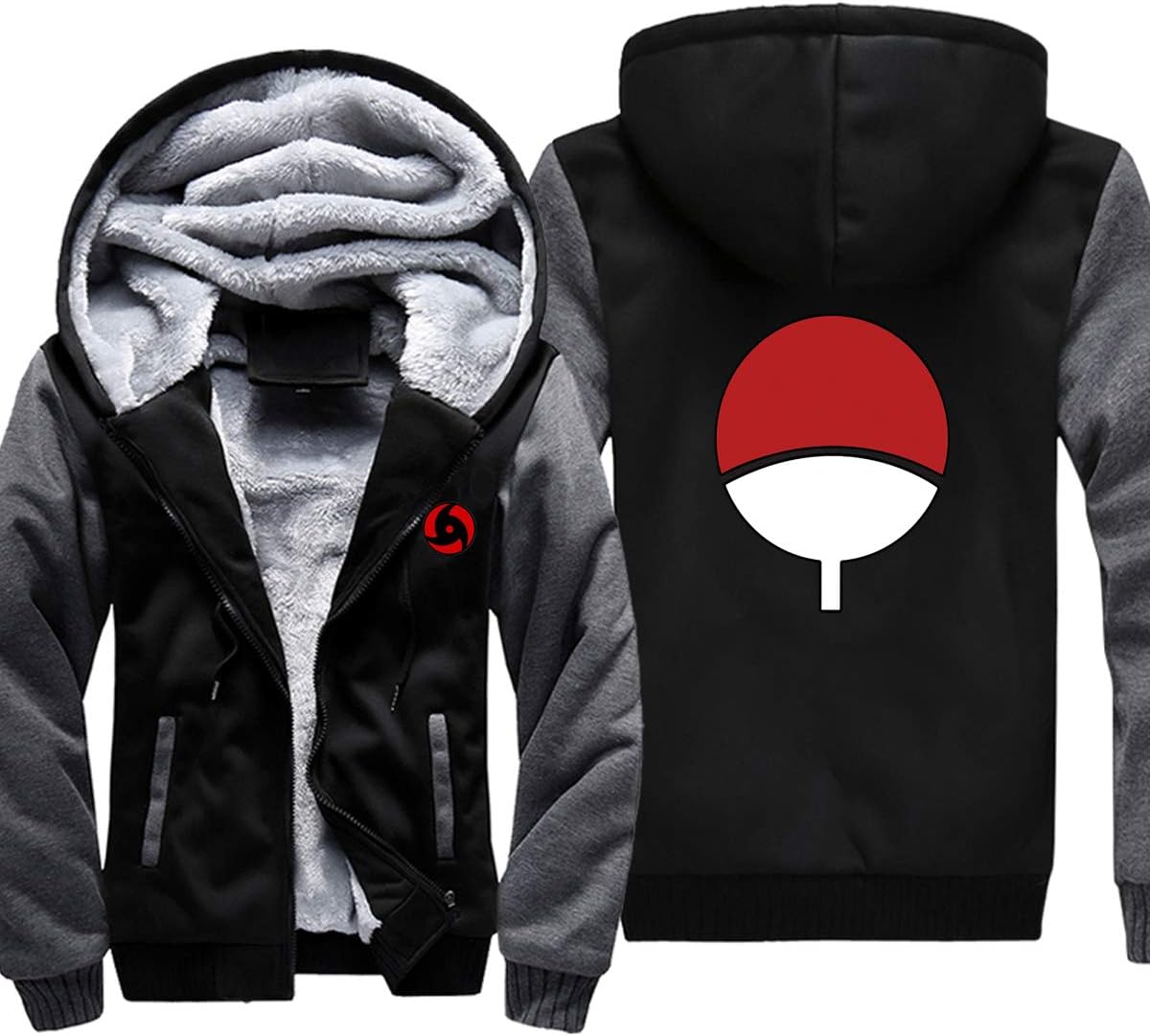 ELEFINE Boys Men's Fleece Thick Hoodies Naruto Cosplay Uchiha Itachi Mangekyo Sharingan Zip Jacket
