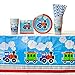 All Aboard Train Party Supplies Pack for 16 Guests | 24 Straws, 16 Dessert Plates, 16 Beverage Napkins, 16 Paper Cups, and 1 Table Cover | Train Decorations for The Perfect Train Birthday Party