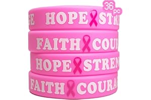 AOGU 36 Pcs Breast Cancer Awareness Pink Ribbon Bracelets Rubber Wristbands For Unisex Support and Care for Women