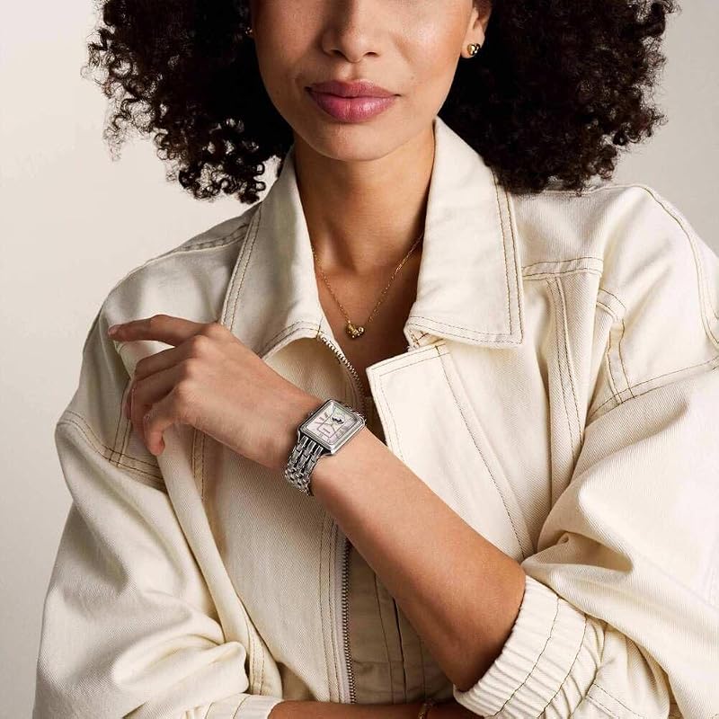 Relógio Raquel para mulheres, movimento de quartzo de três mãos com bracelete em aço inoxidável, tom prateado, 29 mm