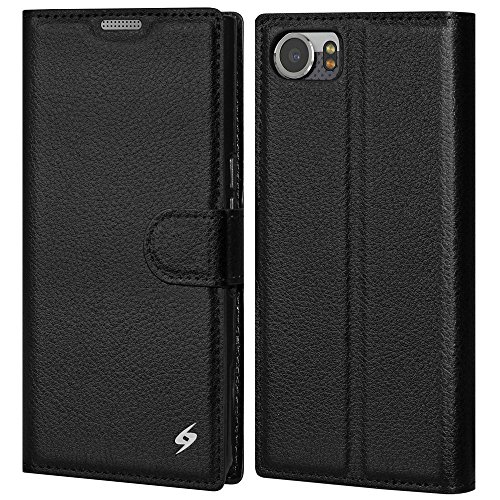 Amzer Wallet Case, PU Flip Case Cover for KeyOne with Built-in Credit/ID Card Slots - Black