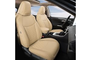 GIANT PANDA Pu Leather Car Seat Covers Full Set Custom Fit for Toyota RAV4 Hybrid LE/Hybrid Limited/Hybrid XLE/Hybrid XLE Premium 2019 2020 2021 2022 2023 2024 2025-(Beige)