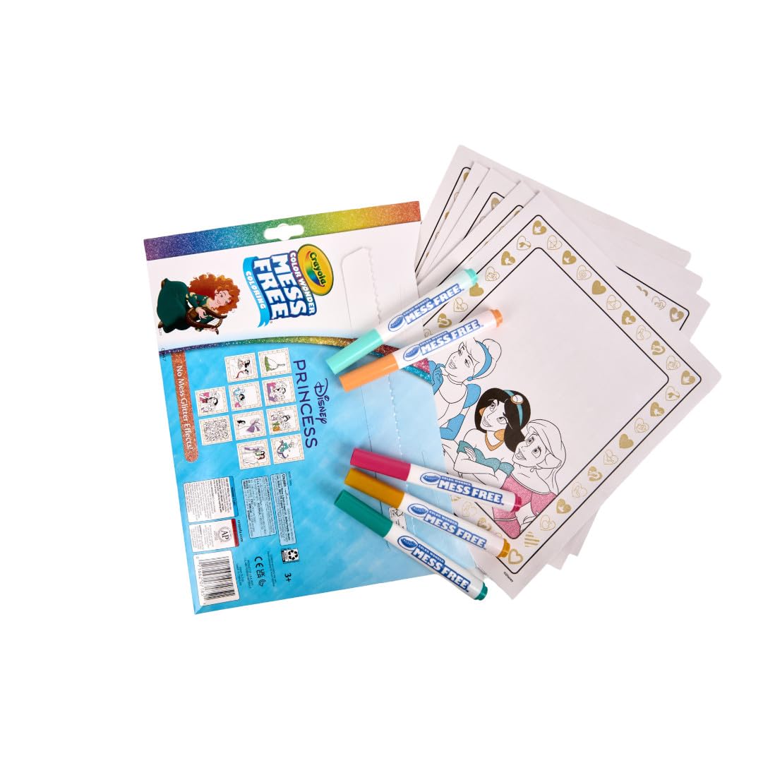 Crayola Color Wonder Disney Princess Glitter Coloring Pages & Mess Free Markers, Coloring Set, Gift for Toddlers 3 & Up