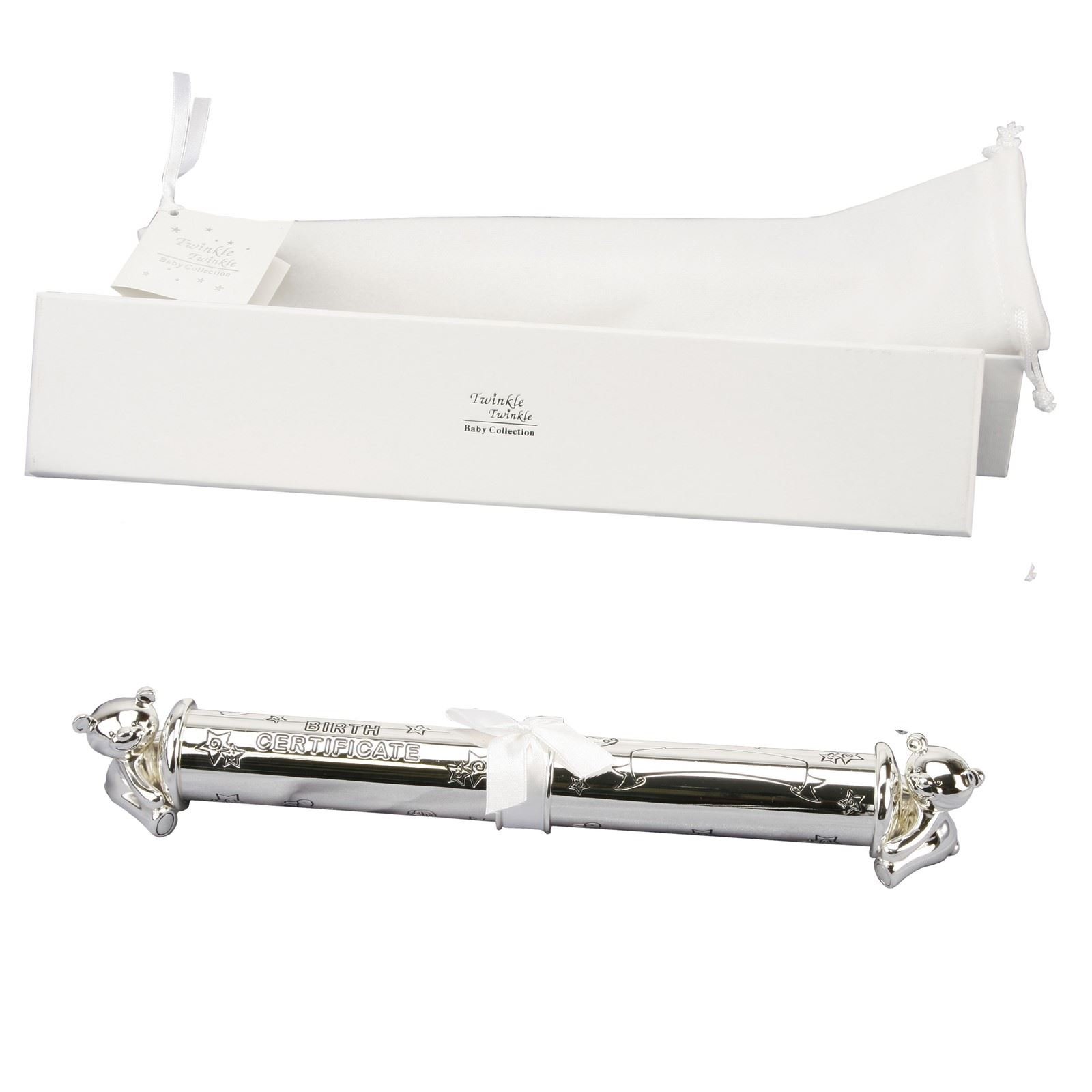 Twinkle Twinkle Silver Plated Birth Certificate Tube CG310C