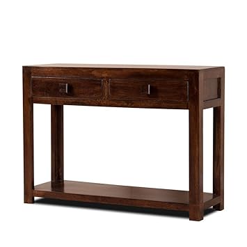 Ethnic Ethnic Chic Console Table With 2 Drawers In Solid Wood With
