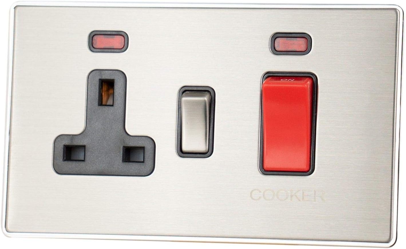 Lexus Screwless Brushed Steel Cooker Switch with Socket - LSS329