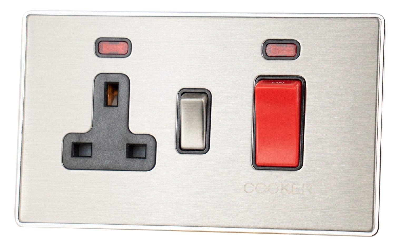 Lexus Screwless Brushed Steel Cooker Switch with Socket - LSS329