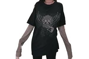 MEIWEILEYA Y2k Baggy Graphic Tees for Women Teens Skull Star Shirt SceneTops Vintage Aesthetic Dark Shirts 2000s Grunge Clothing