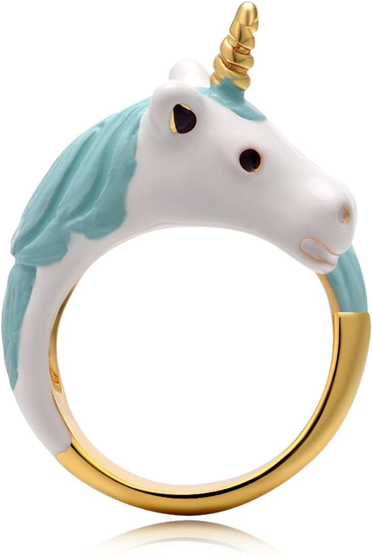 Exquisite 18K Gold Plated Hand Painted Unicorn Ring with Gift Box