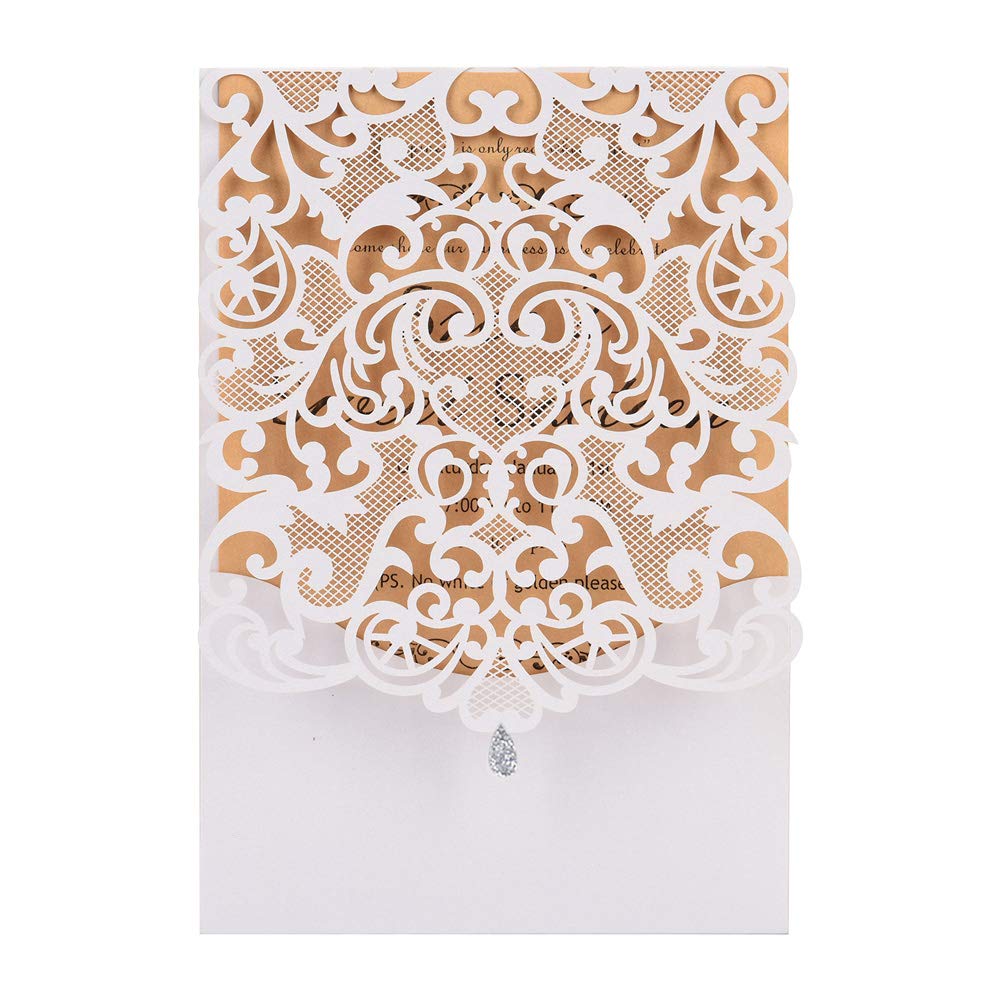 Eleva Laser Cut Wedding Invitations Kits 50 Packs Laser Cut Wedding Invitations with Blank Printable Paper and Envelopes for Wedding,Birthday Parties,Baby Shower (White)