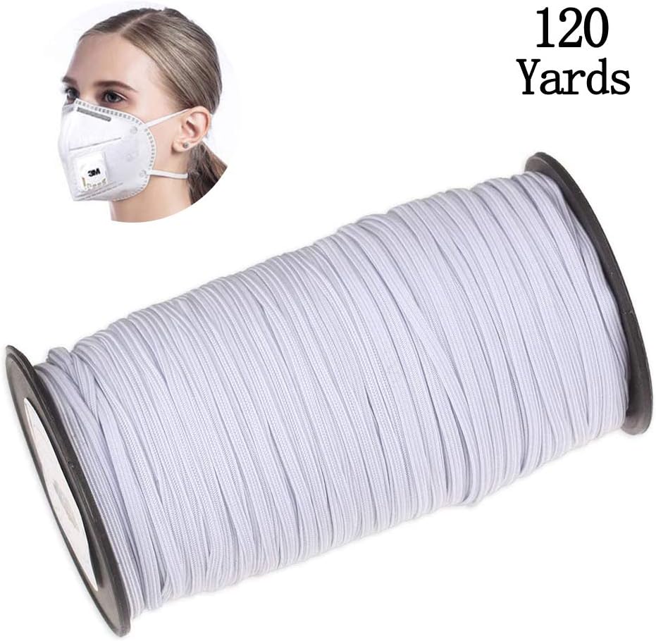 120 Yards Flat Elastic Cord 0.12 inch Wide Braided Stretch Strap for Knit Sewing Crafts DIY Earloop, Bedspread, Cuff (White)