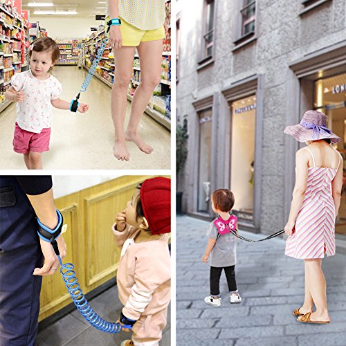 Atomcool Anti Lost Wrist Link + Baby Harness Leash, 2 Pack Child Toddler Walking Safety Harnesses for Boys and Girls to Disneyland, Zoo or Mall, Cute Kids Wristband Assistant Strap Belt (Butterfly Pin