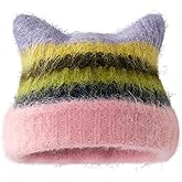 Women Girls Cute Cat Ears Beanie Hat Winter Warm Knit Hat Retro Y2K Skull Caps Soft Slouchy Crochet Hats Ski Cap