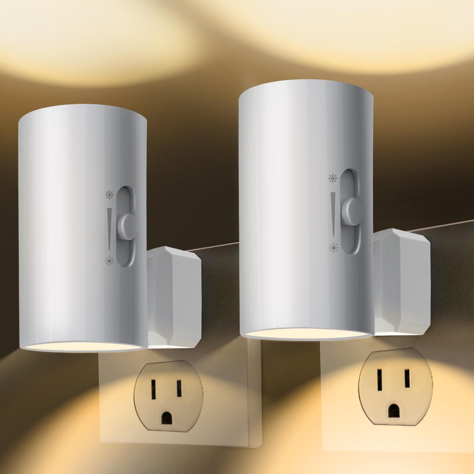 Photo 1 of WSKVEZZA Night Light, Led Night Lights Plug into Wall, Sensor Dusk to Dawn, 0-100 LM Dimmable Night Lights, 3000K Soft White for Bathroom Bedroom Kitchen Toilet Hallway Stairway, 2 Pack