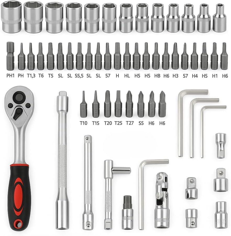 Kit Ferramentas 46 Peças com Catraca, Soquetes Allen Torx 1/4" e Extensão – Maleta Compacta Completa para Uso Profissional Automotivo e Doméstico