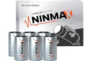 NINMAX® CR123A 3V Lithium Battery 6 Pack, No.1 1700mAh 3 Volt High Power 123A Lithium Batteries for High-Intensity Flashlights, Home Security Devices, and More