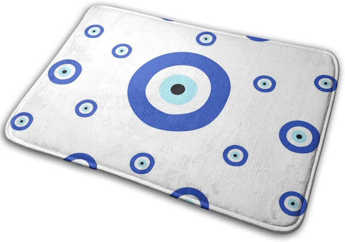 TDSGJGUI Welcome Door Mat Tileable Texture with Greek Blue Evil Eye Indoor Outdoor Entrance Rug Floor Mats Shoe Scraper 15.7" X 23.5"