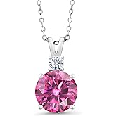 Gem Stone King 3.59 Cttw Pink and White Moissanite Pendant Necklace For Women | 925 Sterling Silver | Gemstone Birthstone | Round 10MM and 3.5MM | With 18 Inch Silver Chain