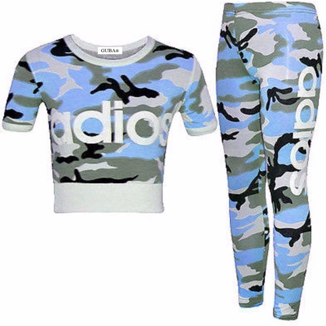 GUBA® Girls New Adios Athletic Camouflage Crop TOP & Legging Two Piece Set 7-13 Years