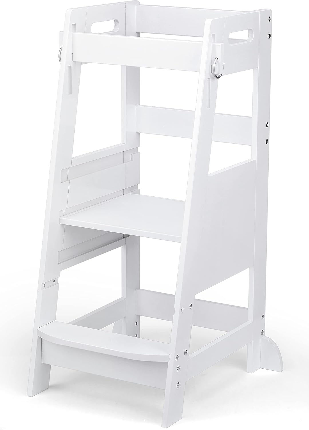 TOETOL Bamboo Toddler Kitchen Step Stool White Helper Standing Tower Height Adjustable with Anti-Slip Protection for Kids Kitchen Counter Learning
