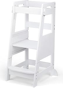 TOETOL Bamboo Toddler Kitchen Step Stool White Helper Standing Tower Height Adjustable with Anti-Slip Protection for Kids Kitchen Counter Learning