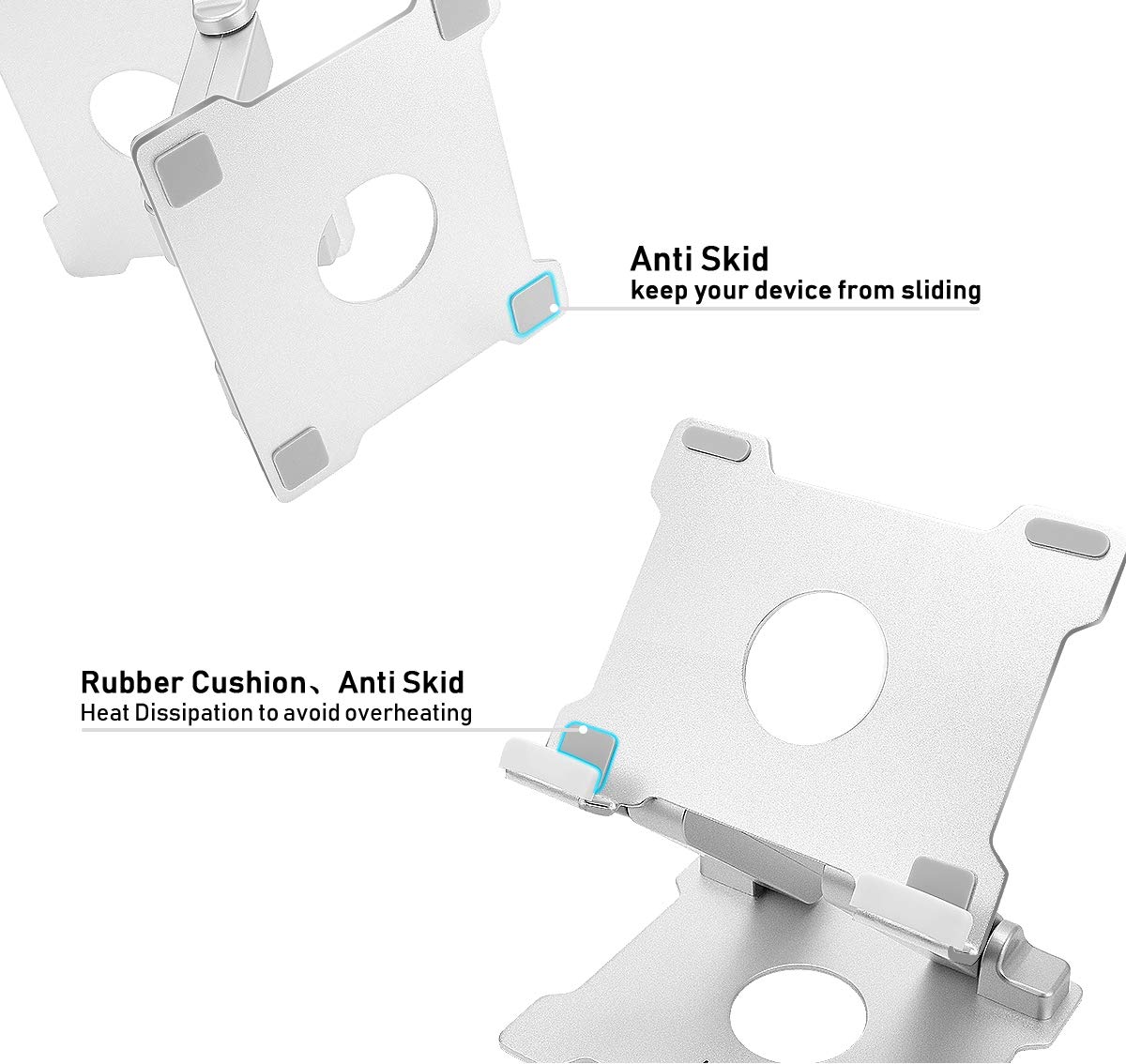 Tablet Stand Holder, Kabcon Multi-Angle Adjustable Aluminum Tablets Holder for Microsoft Surface Pro Pro1 Pro2 Pro3 Pro4, 6-12in iPad, Air, Mac & Kindle, Mount for Home, Office & Countertop Silver