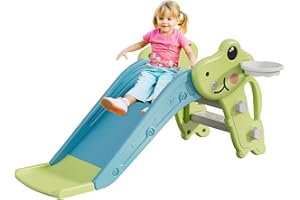 Baotree Toddler Slide, Green Playful Style, Kids Slide Playset with Ball & Hoop, Non-Slip Steps, Indoor Outdoor, 1-3 Years