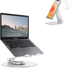 OMOTON Swivel Laptop Stand Holder for Desk Silver & Cell Phone Stand C2 Silver