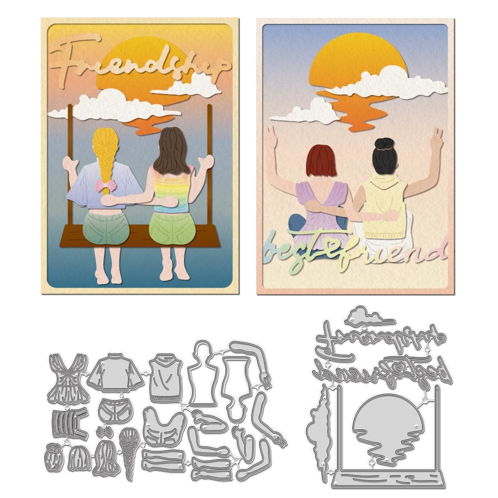 WADORN Woman Back Friendship Cutting Dies, Carbon Steel Friendship Cutting Dies Cut Stencils Character Dress Up Woman Back Embossing Stencils Template for DIY Scrapbooking Album Craft Paper Card Decor