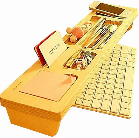 Amazon Anberotta 机上台 キーボード収納 机上ラック 卓上収納ラック デスクトップパソコン 机上台 木製 デスクオーガナイザー 便利なトレイ付き デスクボード スタンド スマホ トレー J97 ブラウン デスク上置棚 文房具 オフィス用品