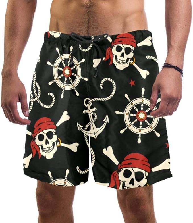 TIZORAX Pirate Skull Men's Swimming Trunks Quick Dry Fashion Casual