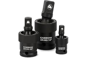 CASOMAN 3-Piece Impact Universal Joint Set - 1/4", 3/8" and 1/2" Drive, CR-MO, Impact Grade, U-Joint Sockets Swivel