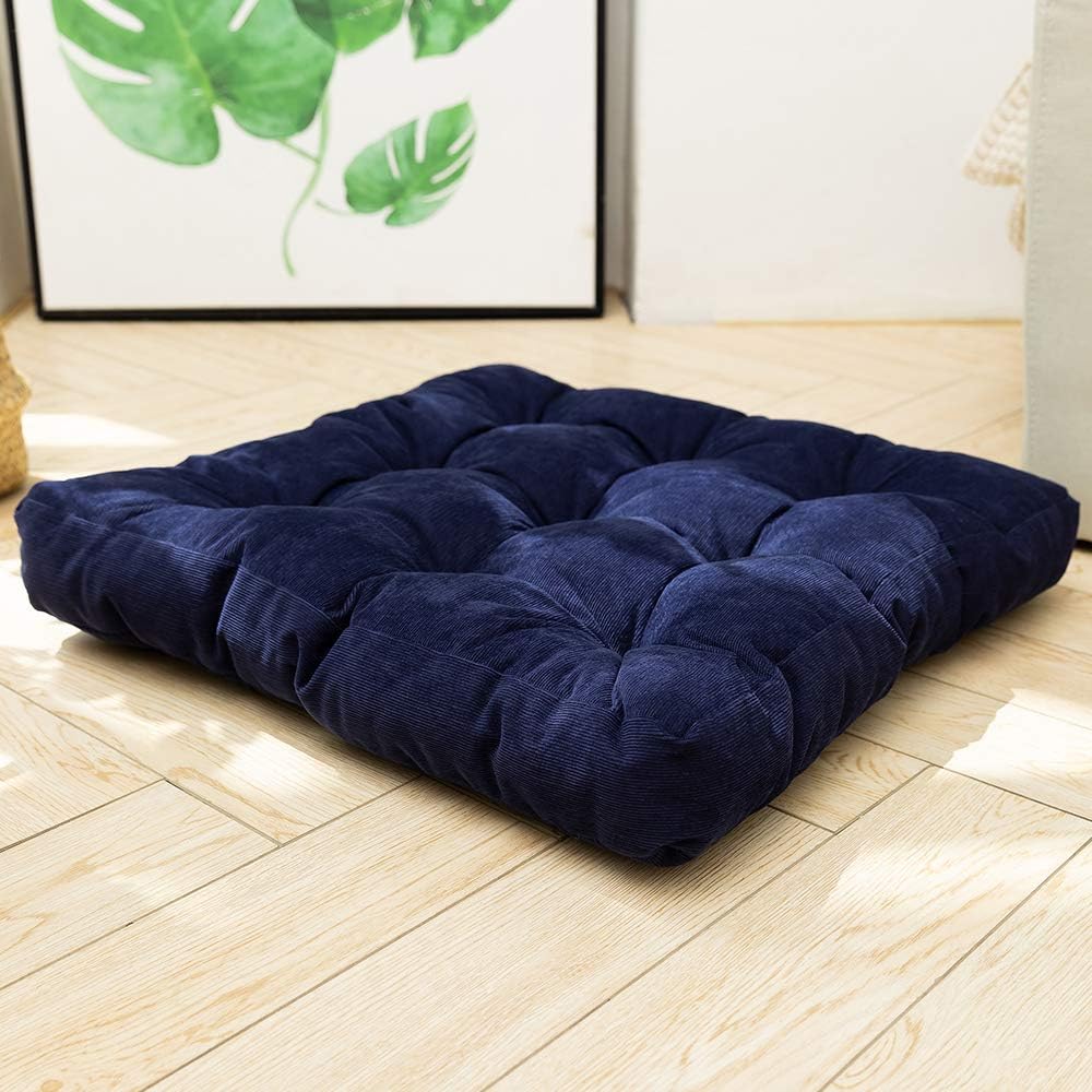 HIGOGOGO Floor Pillow, Square Meditation Pillow for Seating on Floor Solid Thick Tufted Seat Cushion Meditation Cushion for Yoga Living Room Sofa Balcony Outdoor, Navy, 22x22 Inch: Furniture & Decor