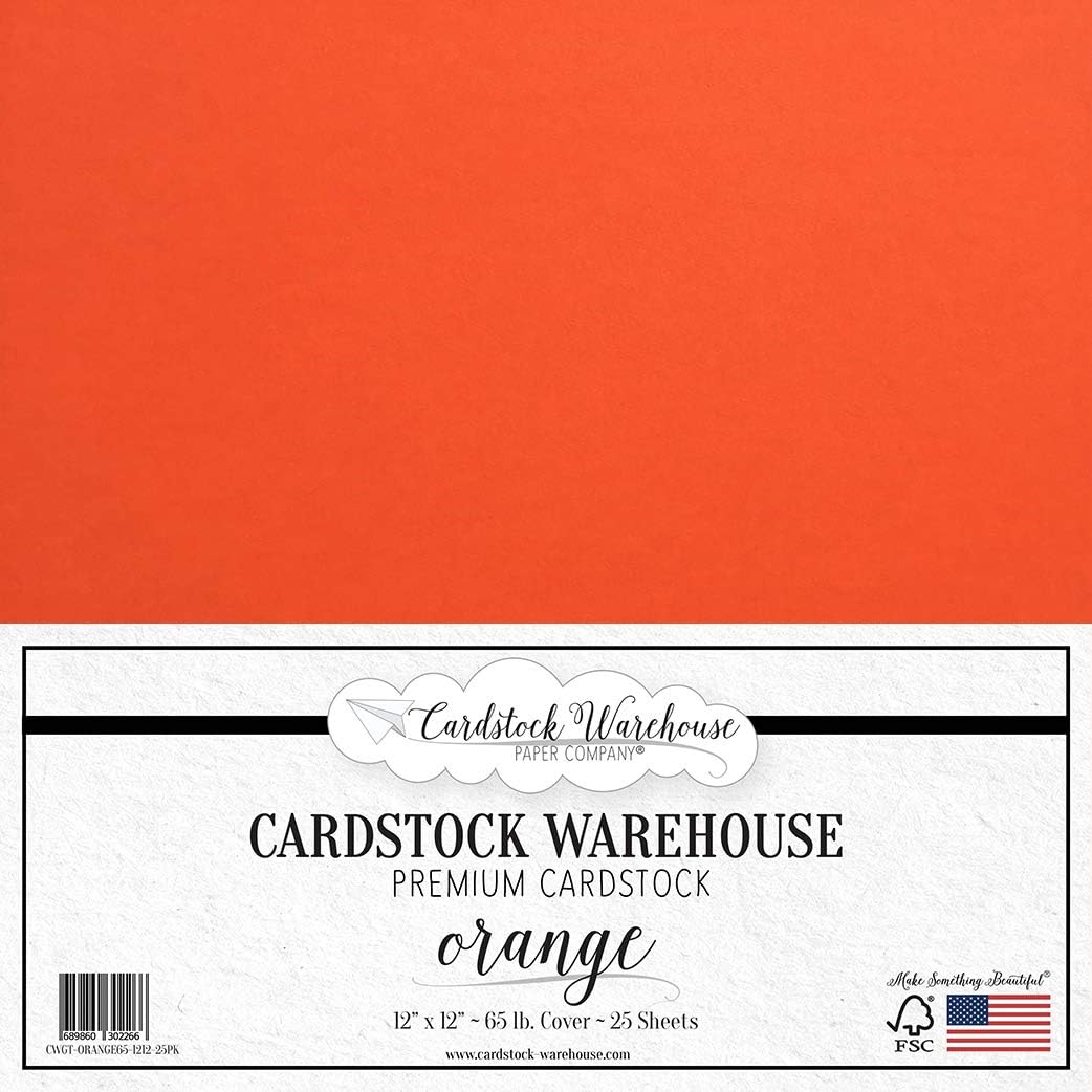 Orange Cardstock Paper - 12 x 12 inch - 65 lb. - 25 Sheets 100% Recycled Cover from Cardstock Warehouse