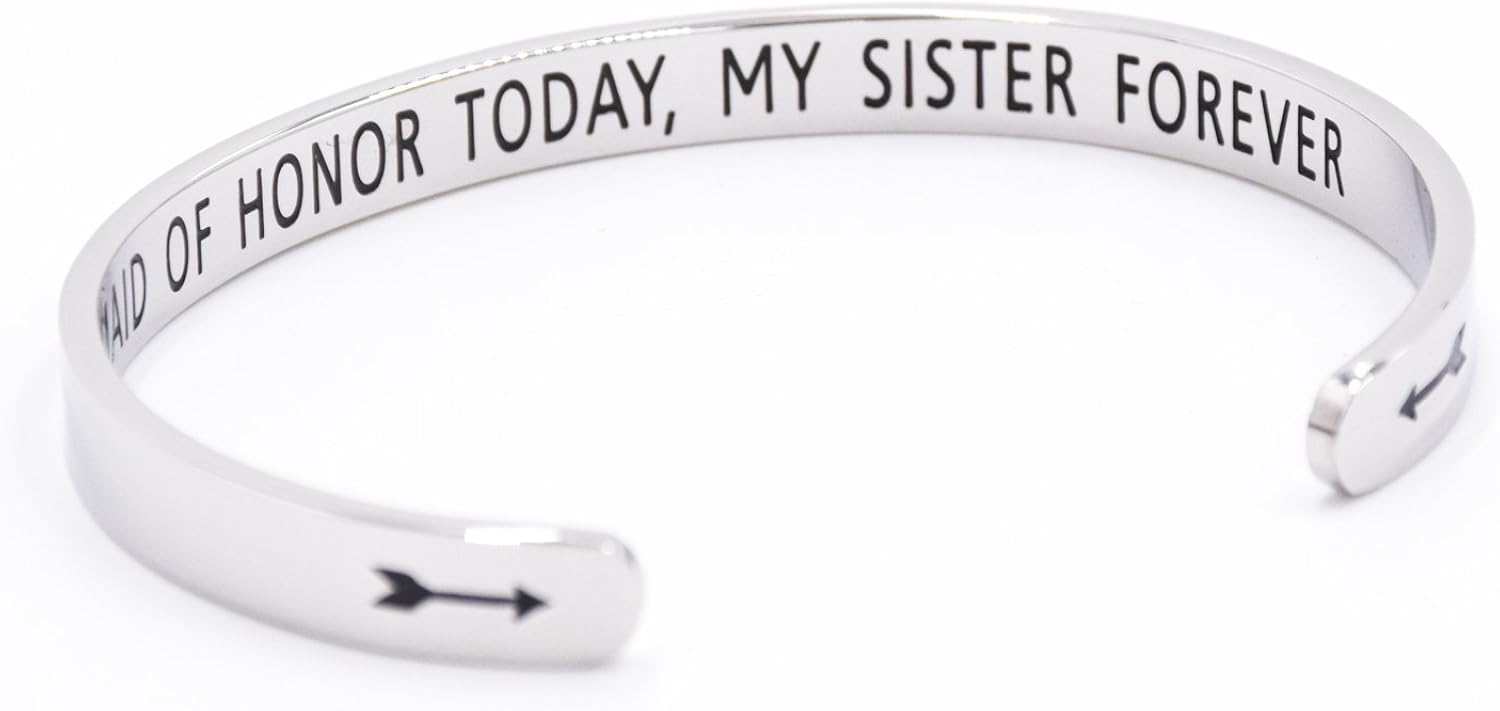 My Maid Of Honour Today My Sister Forever Bracelet Maid of Honour Sister Bracelet (Cuff-01), 6 inch - Image 4