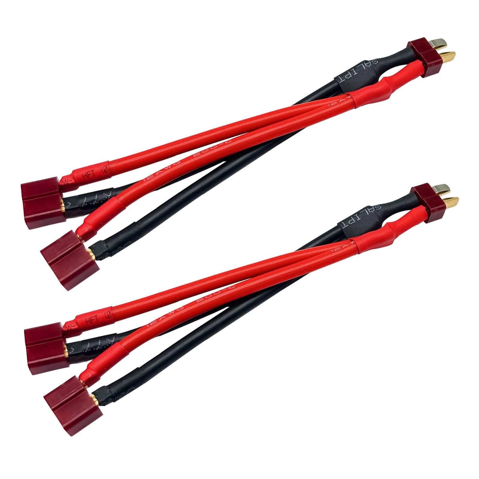 Photo 1 of 2Packs T Parallel Y Splitter Battery Connector 12AWG Cable Dual Extension Y Splitter Male to 2 Female for RC Quadcopte Multirotors RC LiPo Battery