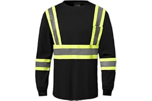 DPSAFETY Hi Vis Safety Long Sleeve Shirts，High Visibility Class 3 T Shirts with Reflective Strips and Pocket, Quick Dry Mesh Construction Work Shirt for Men/Women (Black,XL)