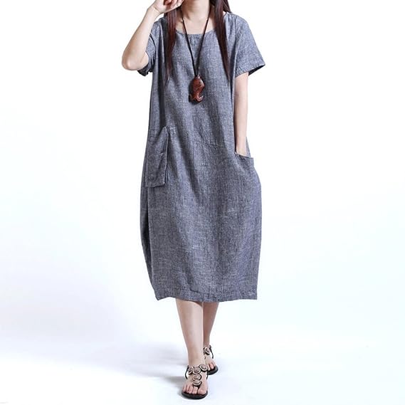 Amazon アンミダ Anmida ワンピース コットン リネン レディースコットンリネンワンピース 麻 レディース コットンリネン ワンピース シンプル 春ワンピ 春 ゆったり 大きいサイズ 長袖 ワンピース チュニック 通販