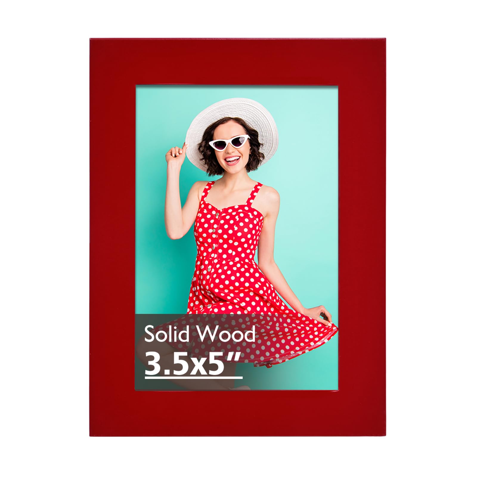 KINLINK 3.5x5 Picture Frame, Red Solid Wood Frame with Acrylic Plexiglass for 3.5x5 without Mat, Tabletop and Wall Mounting Display Photo Frame 1 Pack