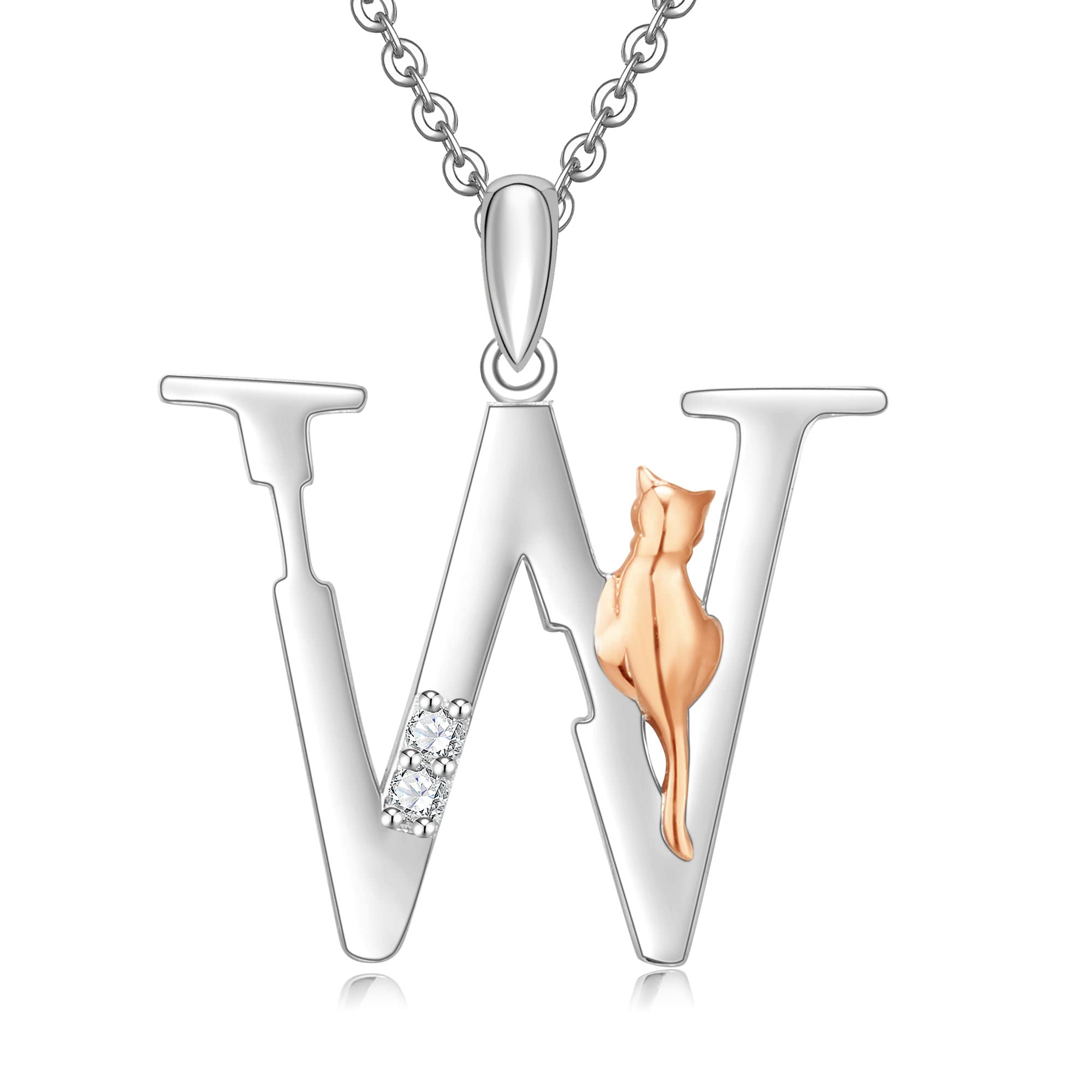 Initial Necklace for Women 925 Sterling Silver Cat kitten Letter Pendant Gift for Women
