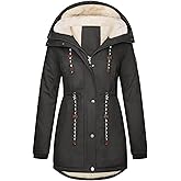 UMIPUBO Women's Winter Fleece Lined Sherpa Parka Jacket Warm Thicken Fuzzy Hooded Down Coat Casual Plush Drawstring Outerwear