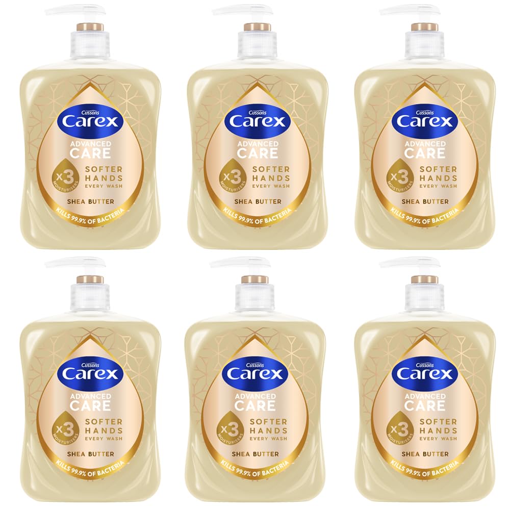 Carex Advanced Care Shea Butter Antibacterial Hand Wash, 3x More Moisturisers, Clean & Protect Hands, Bulk Buy, Pack of 6 x 500ml