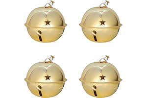 Haute Decor Adapt Nesting Jingle Bells (Shiny Gold 4-Pack) - Large Size 120 mm (4.7 inch) Diameter - Christmas Tree Ornaments for Indoor or Outdoor Use