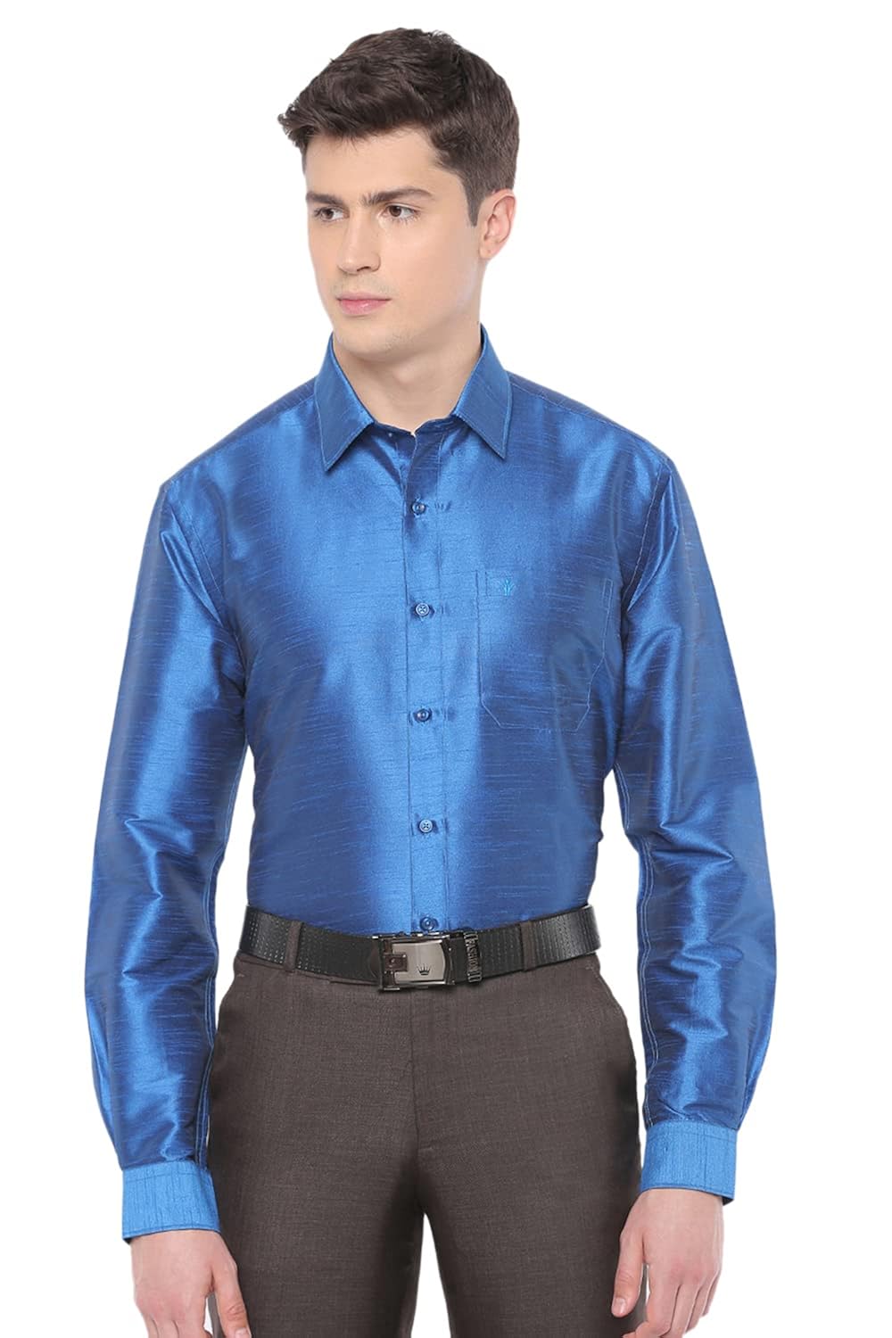 Buy RAMRAJ COTTON Silk Park SP9 Full Sleeve Shirt(40 ; Royal Blue) at