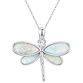 CUOKA MIRACLE Dragonfly Necklaces 925 Sterling Silver Dragonfly Jewelry Pendant Necklaces Opal Abalone Shell Dragonfly Jewelry Dragonfly Gifts for Women Nature Lover