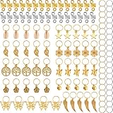 TecUnite 120 Pieces Hair Braid Rings Metal Hair Cuffs Copper Hair Dreadlocks and Pendant Charms Hair Clip Headband Accessories (Gold)