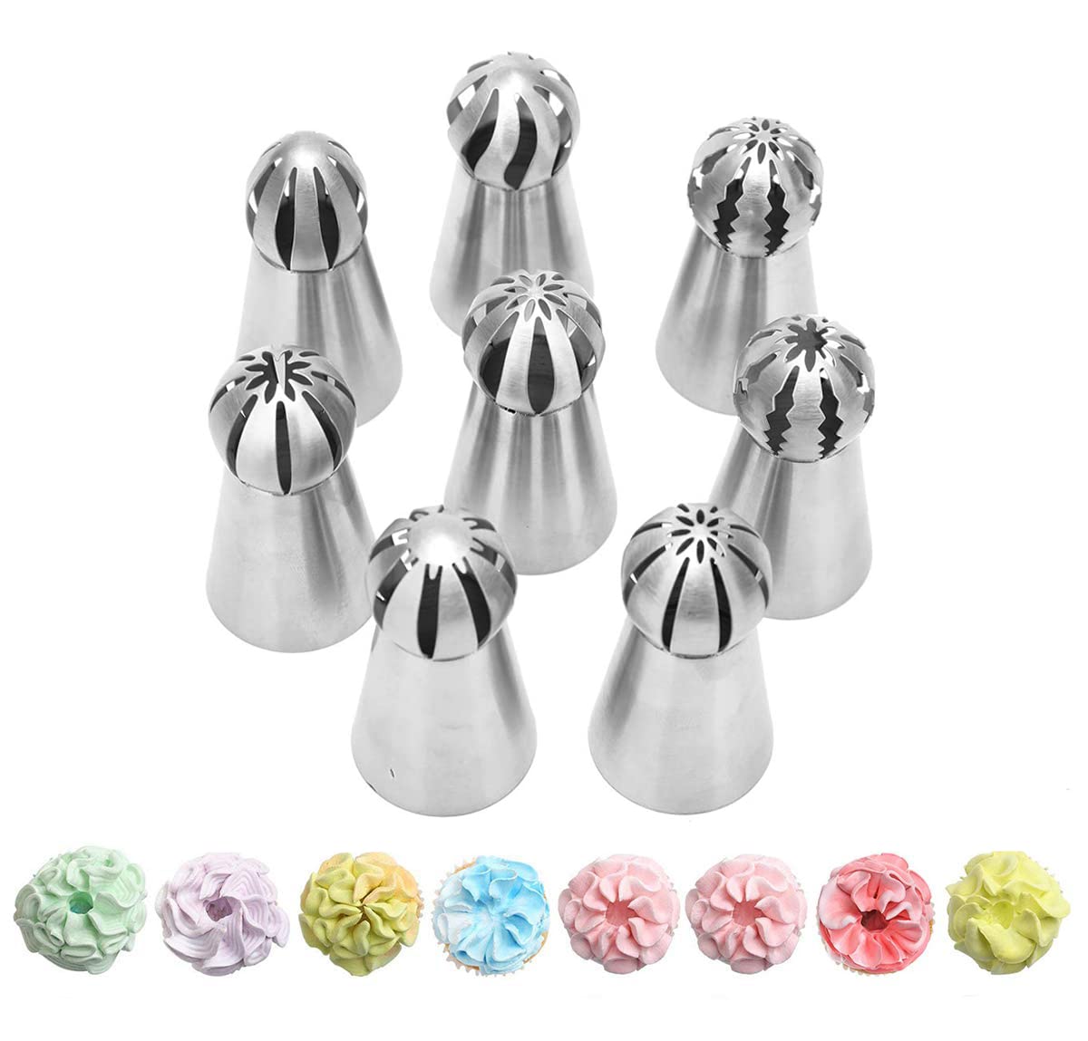 Hebudy 8Pack Russian Ball Tips Russian Piping Tips Set Icing Nozzles Cake Decorating Tools Piping Nozzle