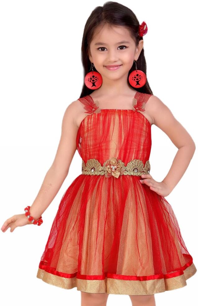 Girls Designer Red Colour Party Wear Frock, Vasundhara Fashions Indian Clothing